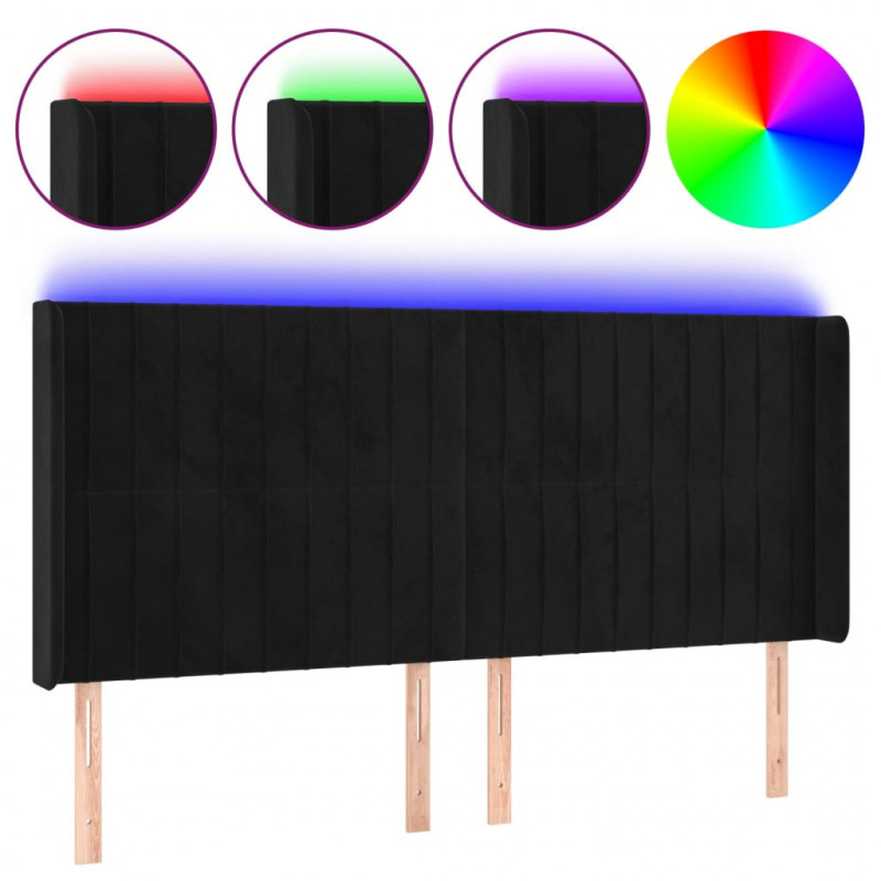 Zagłówek do łóżka z LED, czarny, 203x16x118/128 cm, aksamit