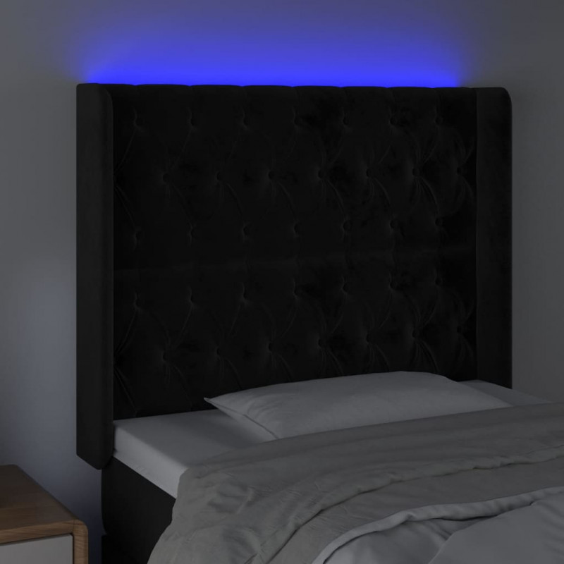 Zagłówek do łóżka z LED, czarny, 93x16x118/128 cm, aksamit