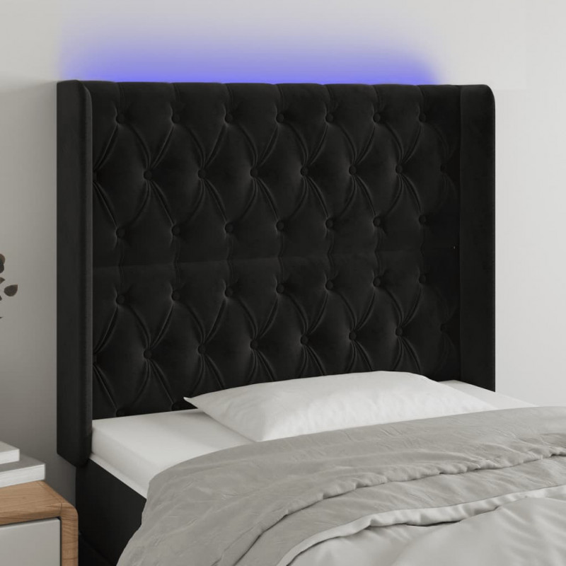Zagłówek do łóżka z LED, czarny, 103x16x118/128 cm, aksamit
