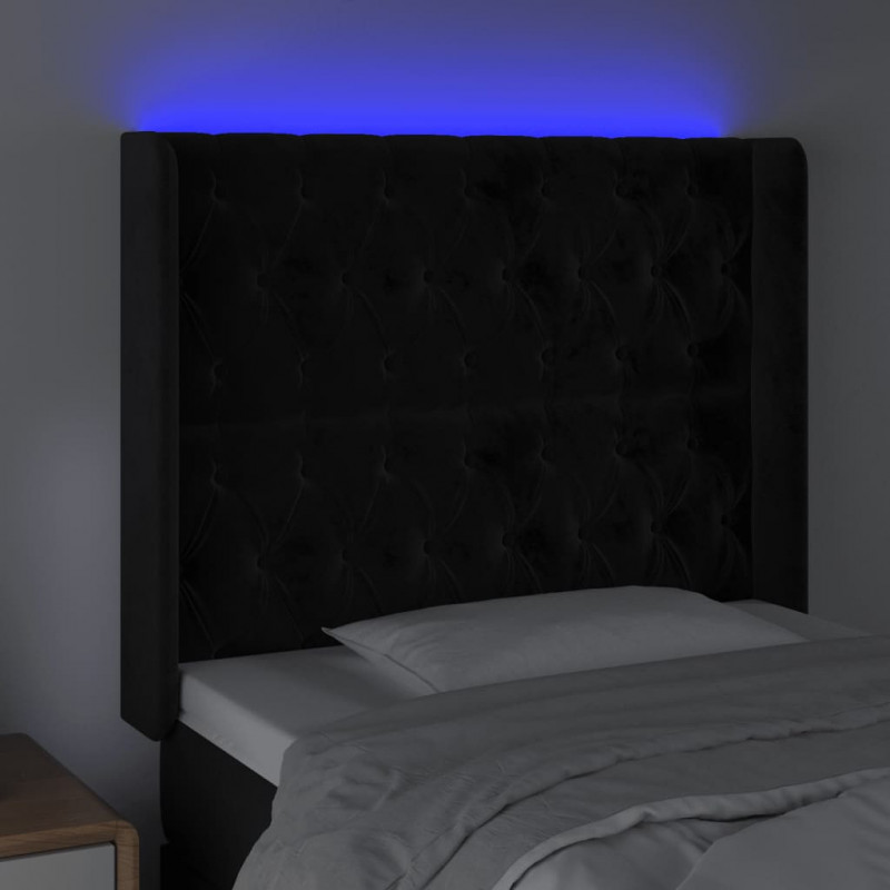 Zagłówek do łóżka z LED, czarny, 103x16x118/128 cm, aksamit