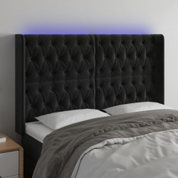 Zagłówek do łóżka z LED, czarny, 147x16x118/128 cm, aksamit