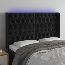 Zagłówek do łóżka z LED, czarny, 163x16x118/128 cm, aksamit