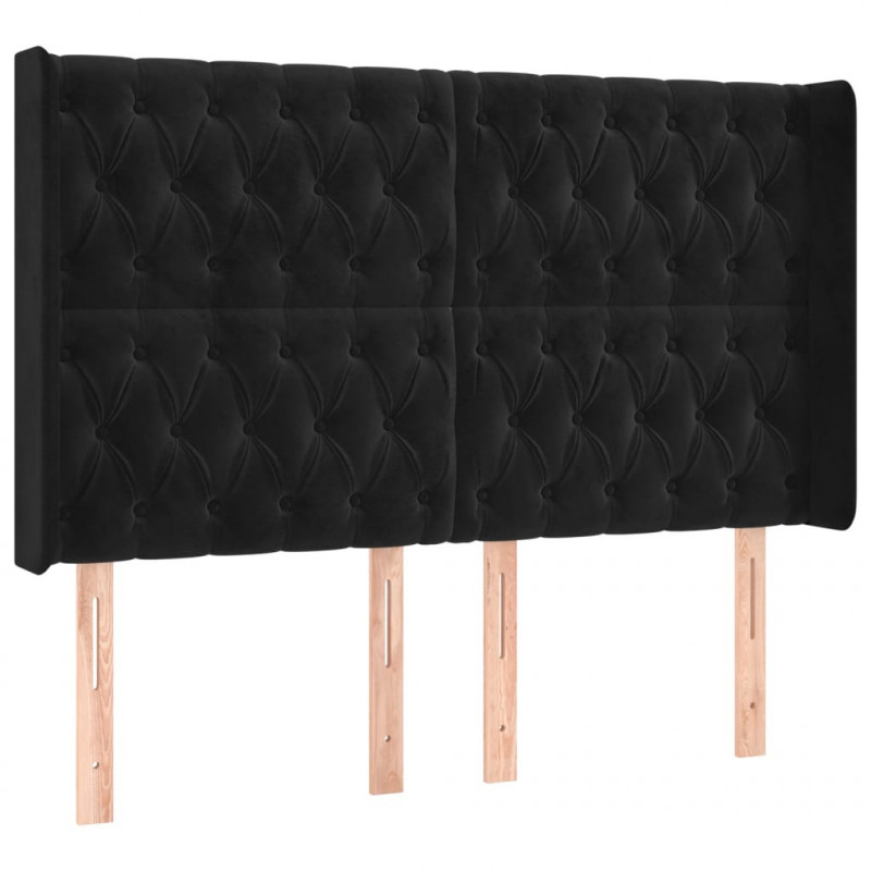 Zagłówek do łóżka z LED, czarny, 163x16x118/128 cm, aksamit