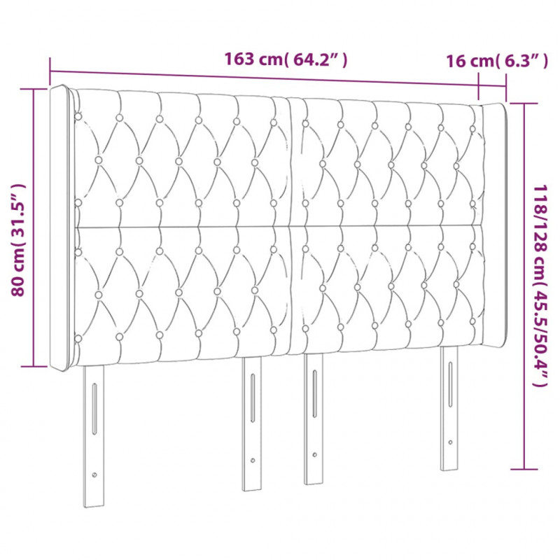 Zagłówek do łóżka z LED, czarny, 163x16x118/128 cm, aksamit