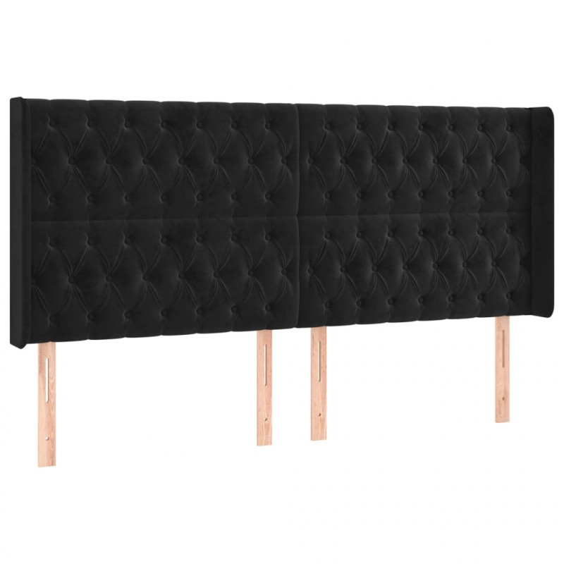 Zagłówek do łóżka z LED, czarny, 183x16x118/128 cm, aksamit