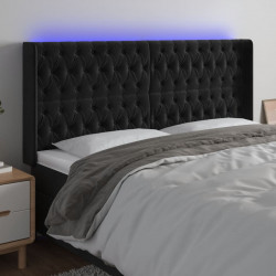 Zagłówek do łóżka z LED, czarny, 203x16x118/128 cm, aksamit