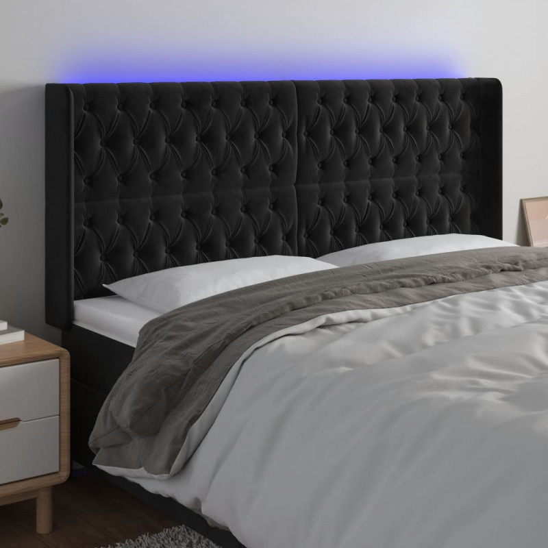 Zagłówek do łóżka z LED, czarny, 203x16x118/128 cm, aksamit