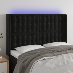 Zagłówek do łóżka z LED, czarny, 147x16x118/128 cm, aksamit