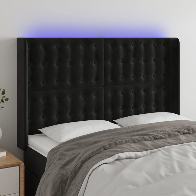 Zagłówek do łóżka z LED, czarny, 147x16x118/128 cm, aksamit