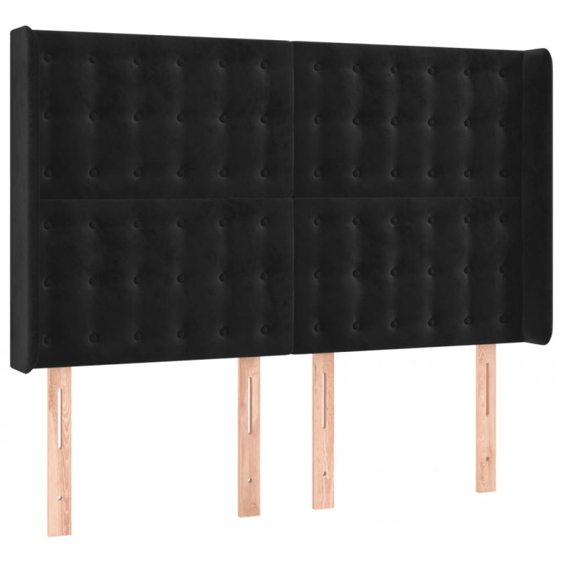 Zagłówek do łóżka z LED, czarny, 147x16x118/128 cm, aksamit
