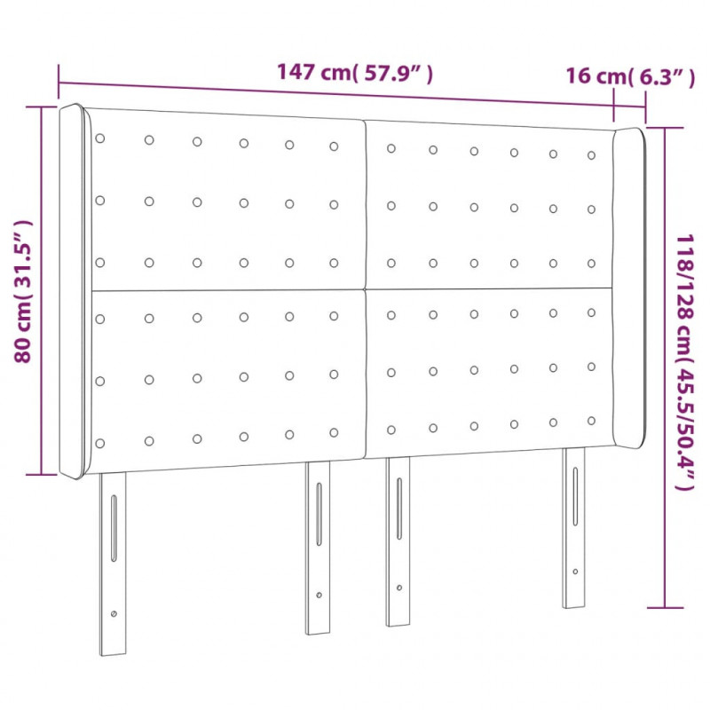 Zagłówek do łóżka z LED, czarny, 147x16x118/128 cm, aksamit