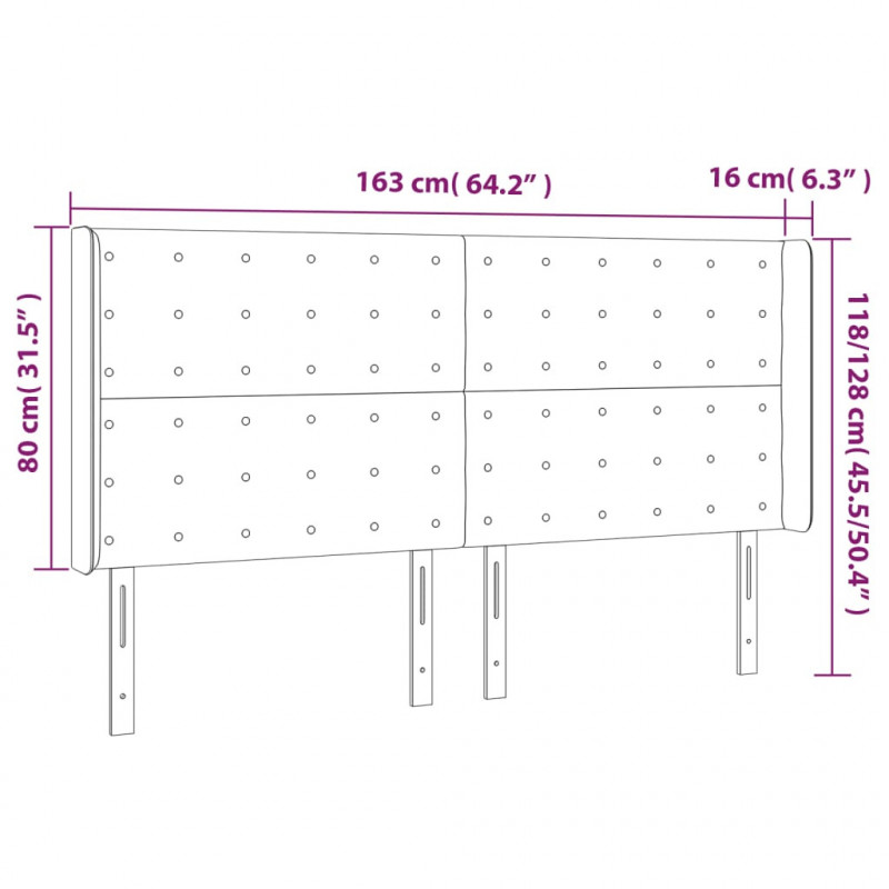 Zagłówek do łóżka z LED, czarny, 163x16x118/128 cm, aksamit