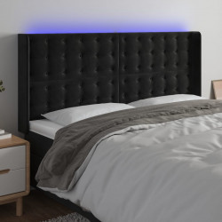 Zagłówek do łóżka z LED, czarny, 183x16x118/128 cm, aksamit