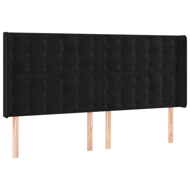 Zagłówek do łóżka z LED, czarny, 203x16x118/128 cm, aksamit