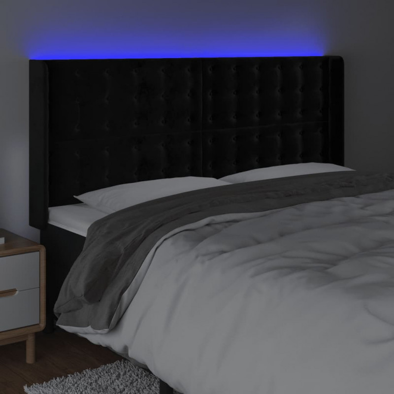 Zagłówek do łóżka z LED, czarny, 203x16x118/128 cm, aksamit