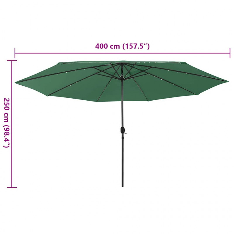 Parasol ogrodowy z LED, 400 cm, zielony