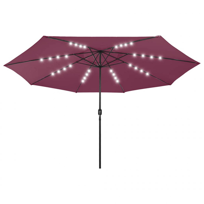 Parasol ogrodowy z LED, 400 cm, bordowy