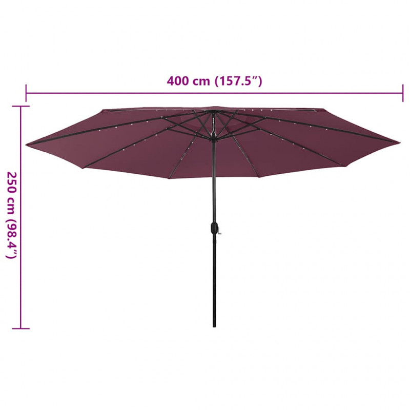 Parasol ogrodowy z LED, 400 cm, bordowy