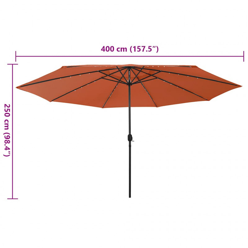 Parasol ogrodowy z LED, 400 cm, terakota