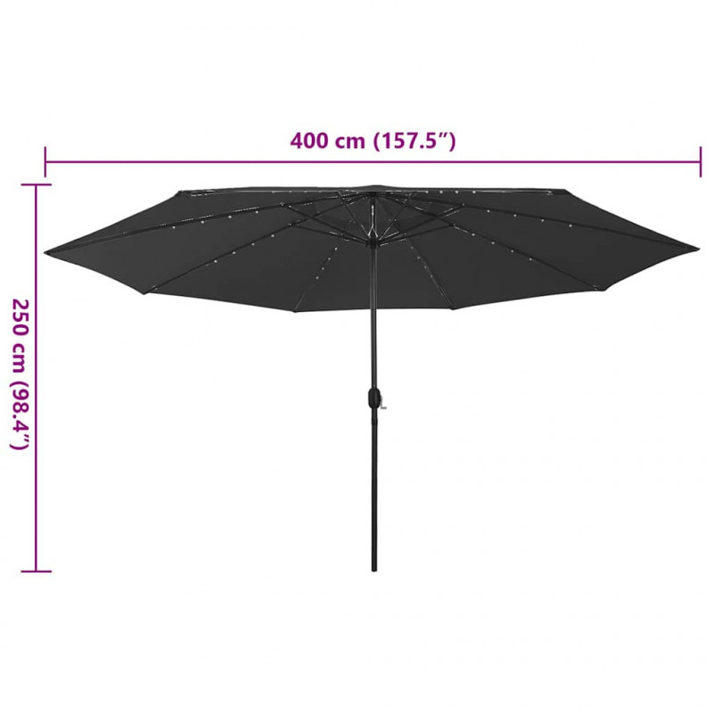 Parasol ogrodowy z LED, 400 cm, czarny