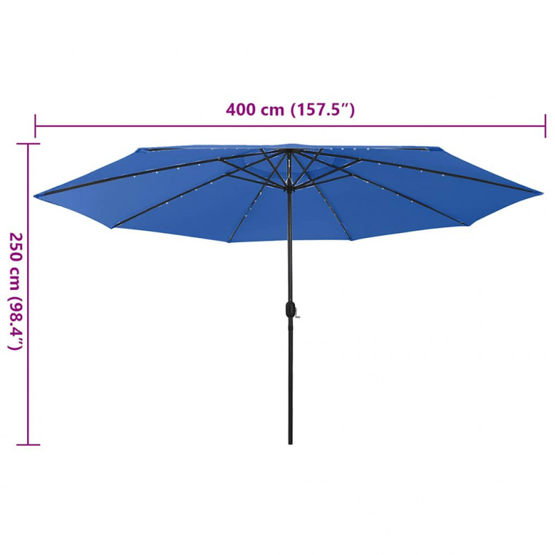 Parasol ogrodowy z LED, 400 cm, niebieski