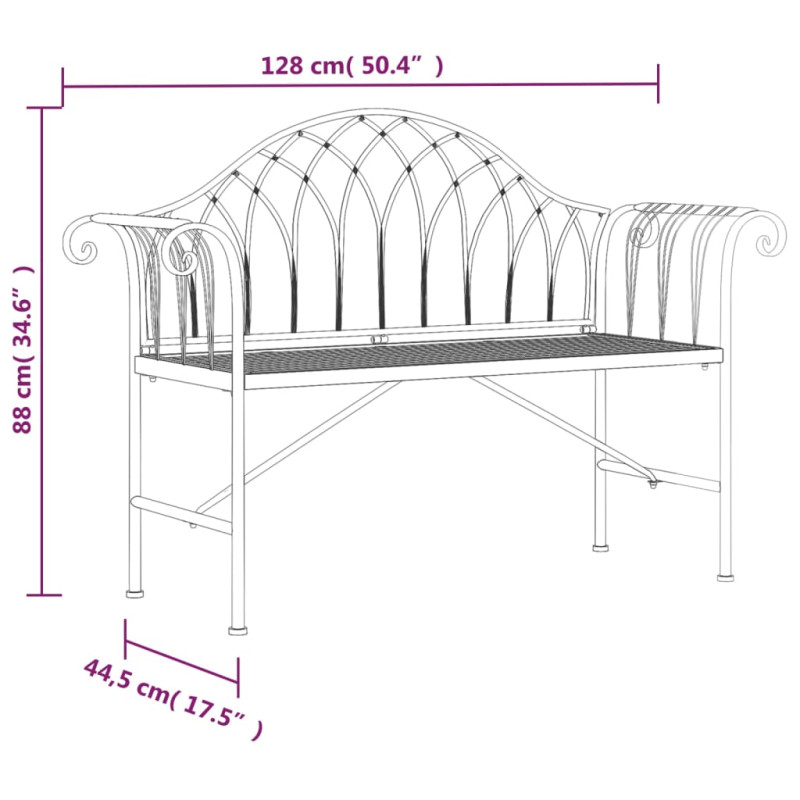 Ławka ogrodowa dla 2 osób, 128 cm, czarna, stalowa