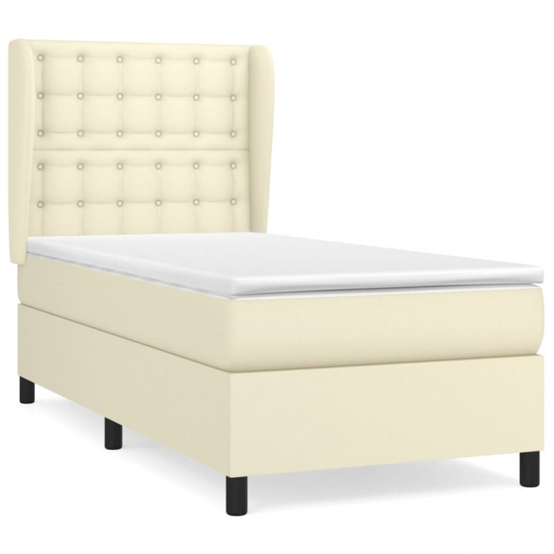 Łóżko kontynentalne z materacem, kremowe, ekoskóra 90x200 cm