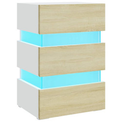 Szafka nocna z LED, biel i dąb sonoma, 45x35x67 cm