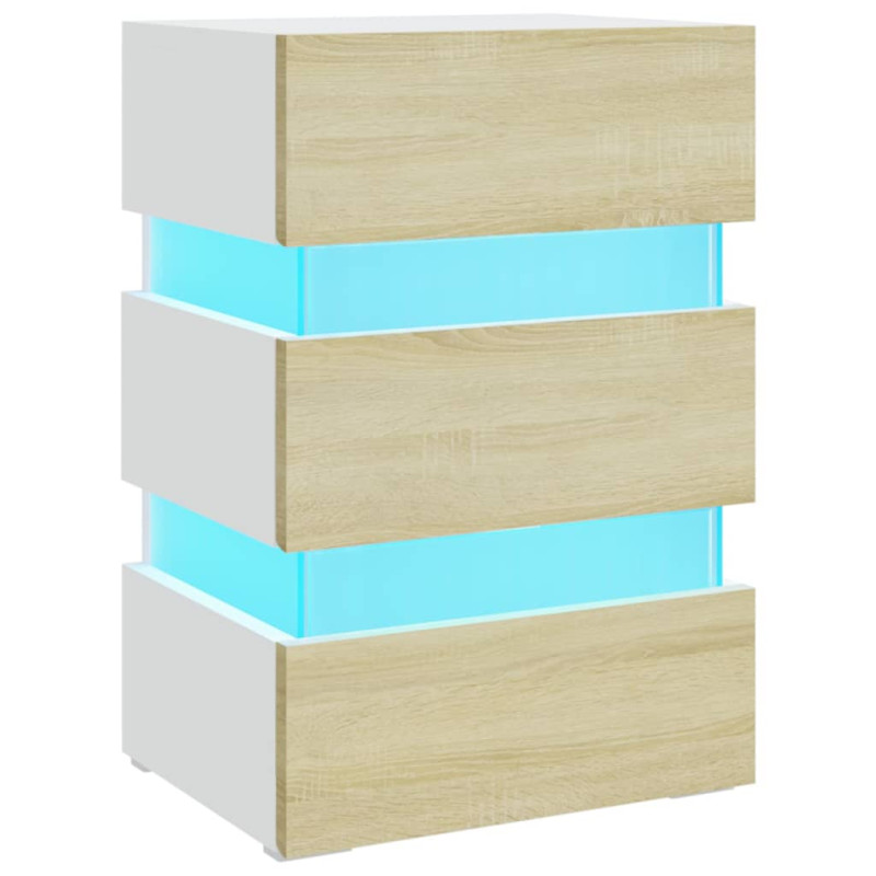 Szafka nocna z LED, biel i dąb sonoma, 45x35x67 cm