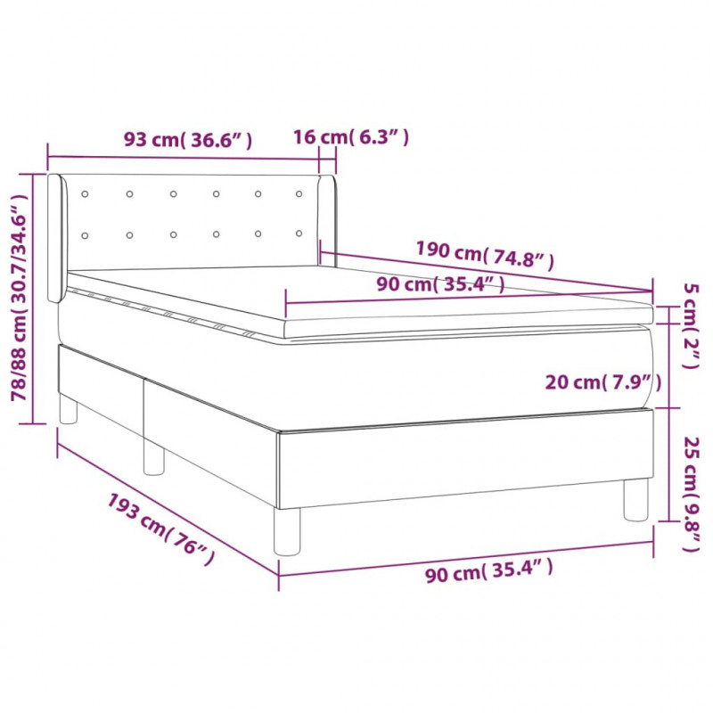 Łóżko kontynentalne z materacem, kremowe, ekoskóra 90x190 cm