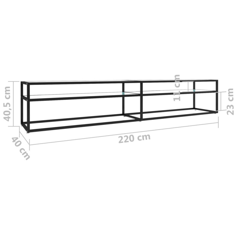 Szafka pod TV, biały marmur, 220x40x40,5 cm, szkło hartowane