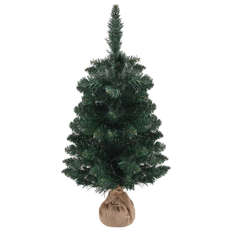 Sztuczna choinka z lampkami i stojakiem, zielona, 90 cm, PVC