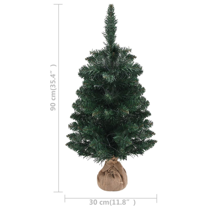 Sztuczna choinka z lampkami i stojakiem, zielona, 90 cm, PVC
