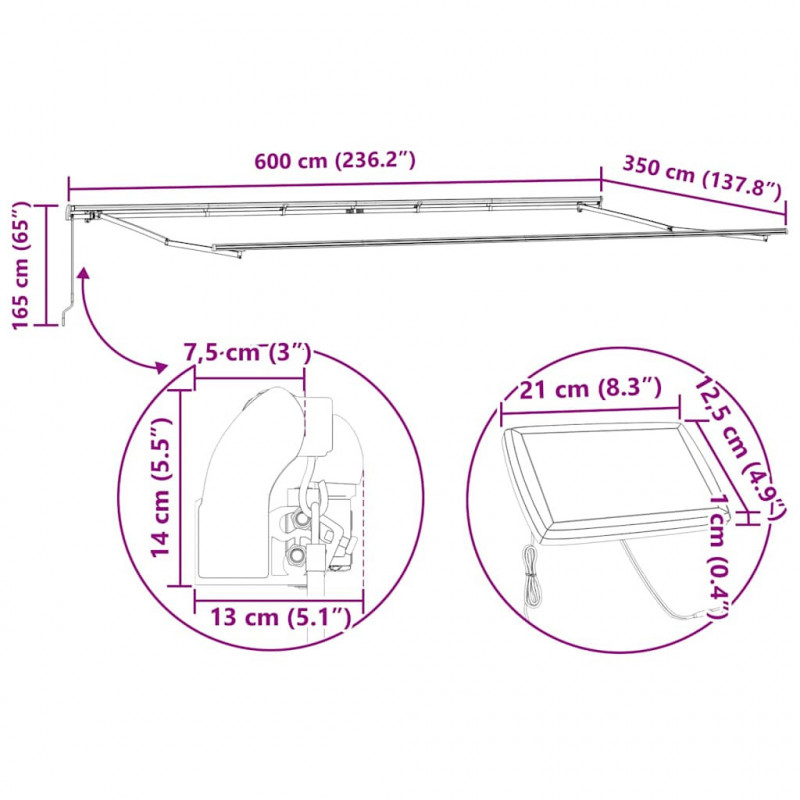Rama markizy Ze LED Lights Biały 600 × 350 cm Aluminium