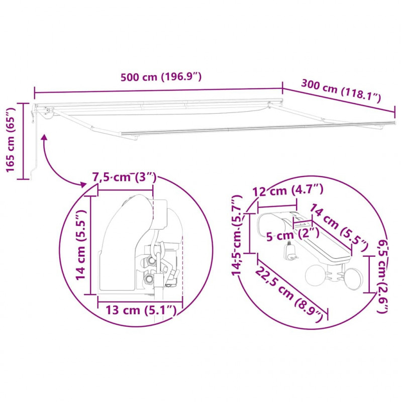 Rama markizy Ze LED Lights Biały 500 × 300 cm Aluminium