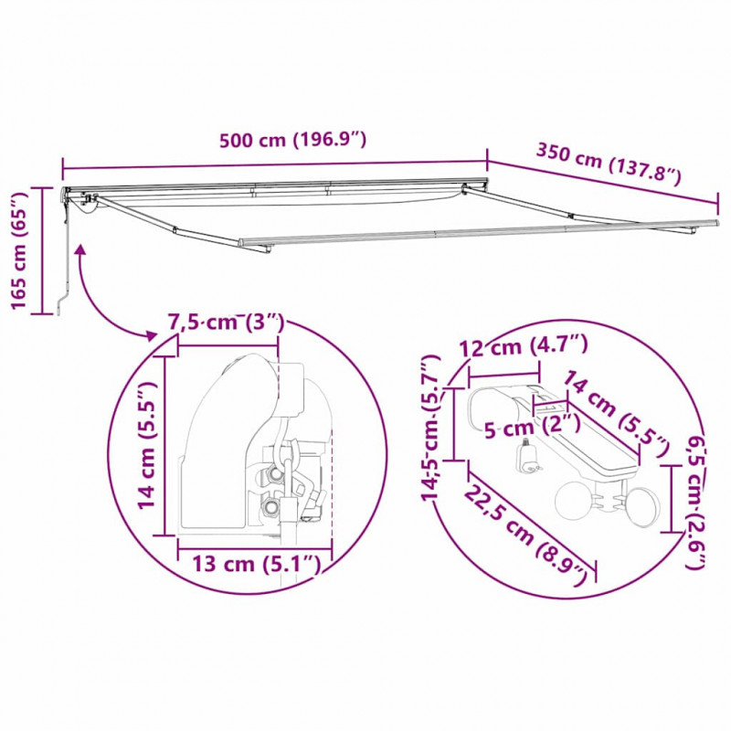 Rama markizy Ze LED Lights Biały 500 × 350 cm Aluminium