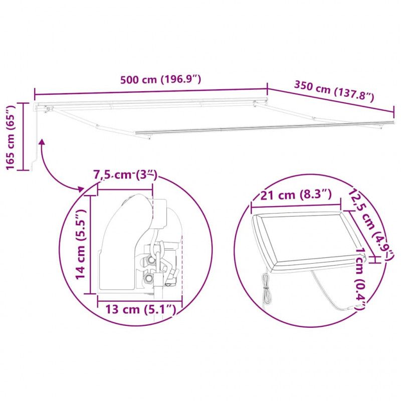Rama markizy Ze LED Lights Antracyt 500 × 350 cm Aluminium
