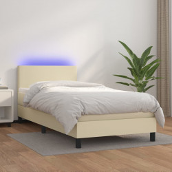 Łóżko kontynentalne z LED, materac, kremowe, ekoskóra 80x200 cm