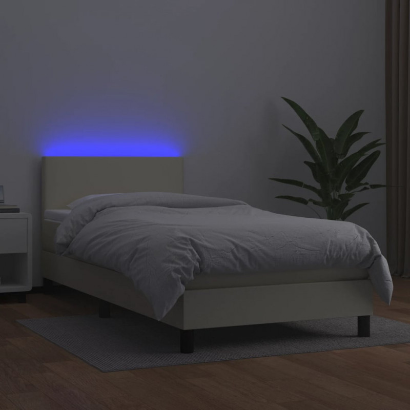 Łóżko kontynentalne z LED, materac, kremowe, ekoskóra 80x200 cm
