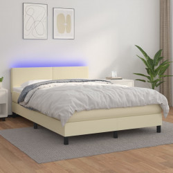 Łóżko kontynentalne z LED, materac, kremowe, ekoskóra 140x190cm