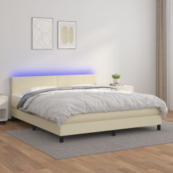 Łóżko kontynentalne z LED, materac, kremowe, ekoskóra 180x200cm