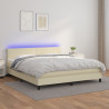 Łóżko kontynentalne z LED, materac, kremowe, ekoskóra 180x200cm