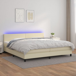 Łóżko kontynentalne z LED, materac, kremowe, ekoskóra 200x200cm