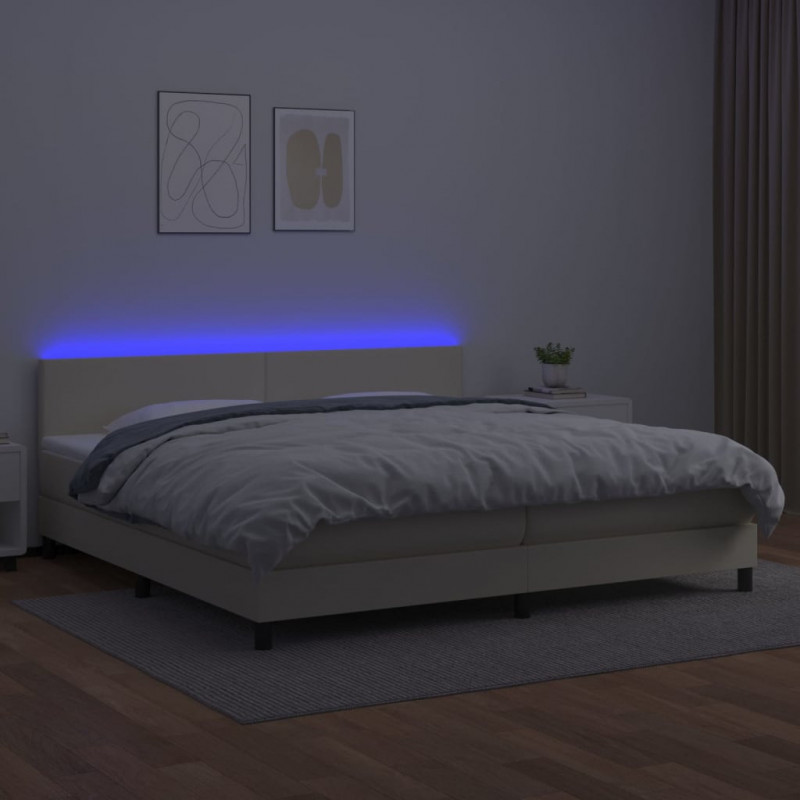 Łóżko kontynentalne z LED, materac, kremowe, ekoskóra 200x200cm