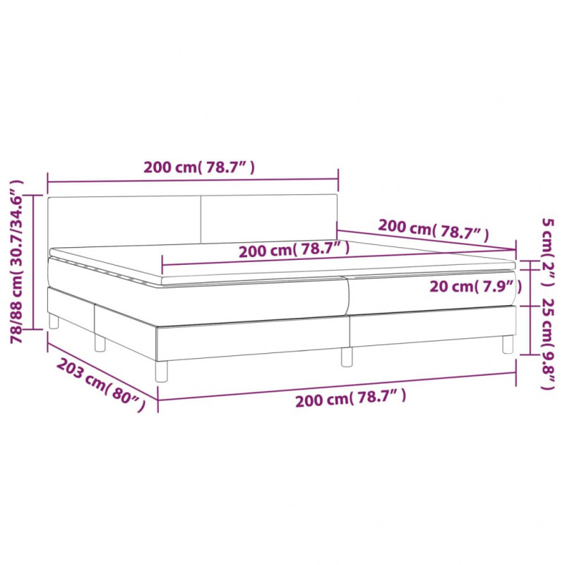 Łóżko kontynentalne z LED, materac, kremowe, ekoskóra 200x200cm