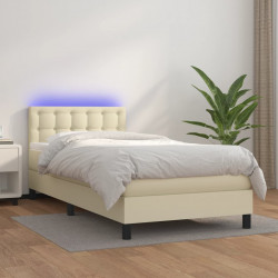 Łóżko kontynentalne z LED, materac, kremowe, ekoskóra 80x200 cm