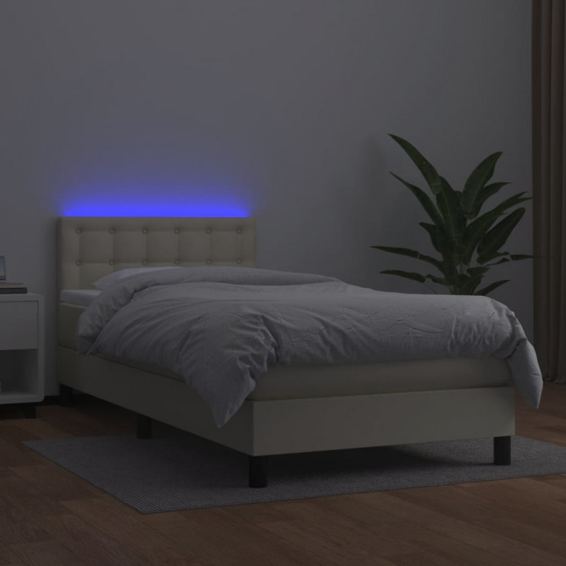 Łóżko kontynentalne z LED, materac, kremowe, ekoskóra 80x200 cm
