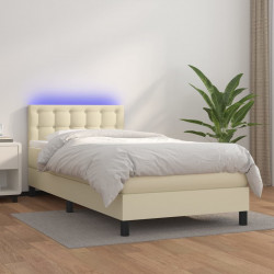Łóżko kontynentalne z LED, materac, kremowe, ekoskóra 90x200 cm