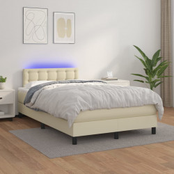 Łóżko kontynentalne z LED, materac, kremowe, ekoskóra 120x200cm