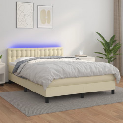 Łóżko kontynentalne z LED, materac, kremowe, ekoskóra 140x190cm